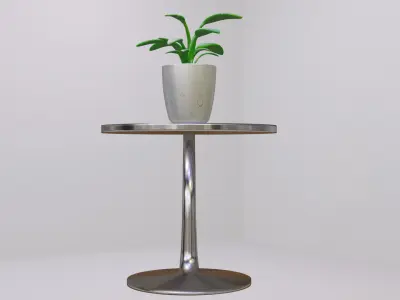 Clay Pot with Leaves on Steel Table Low-poly 3D model