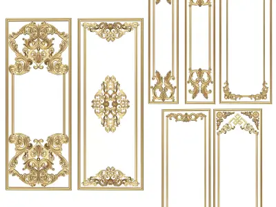 Collection of Boiserie Decoration Panels Low-poly 3D model