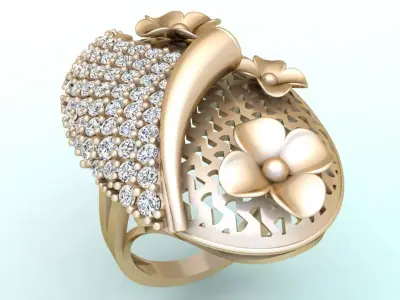  Mesh flower ring - Italian rings - Womens Rings - N6347 3D print model