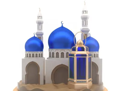 Mosque With Lantern in Desert Sphere 3D model