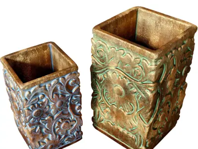 Decorative ceramic tabletop vase urn pot flowerpot planters set 3D model