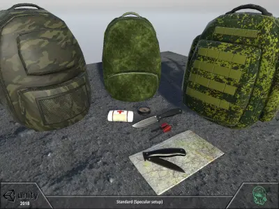 Survival set two backpacks Low-poly 3D model