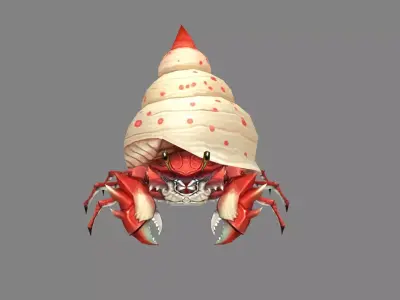 Cartoon hermit crab - Conch shell Low-poly 3D model