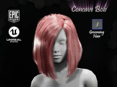 Concave Bob Grooming Real-Time Hairstyle Unreal Engine 4 3D model