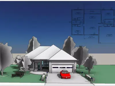 3bedroom house model Low-poly 3D model