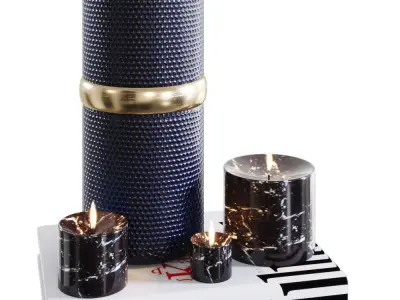 Decorative set 7 navy vase with gold accents 3D model