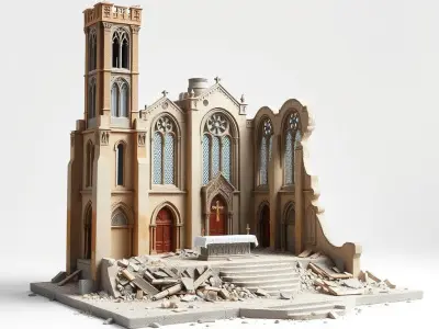 Ruined Cathedral Model Pack with Detailed Textures Low-poly 3D model