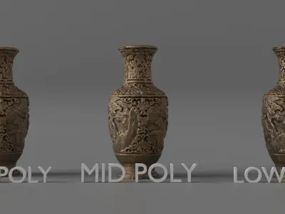 Photorealistic Asian Bronze Vase Low-poly 3D model