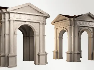 Arched portico in Doric Denticulated column order gazebo 3D model