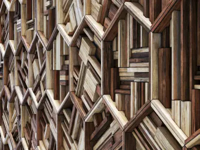 Hexagon panel wood rail frame n2 3D model