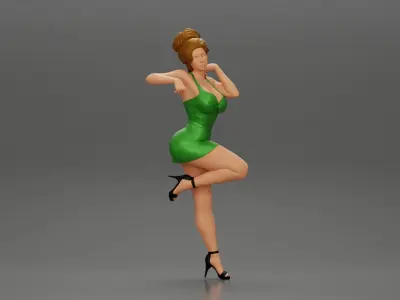 Sexy girl in mini dress and heels Leaning Against wall 3D print model
