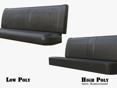 Classic Car Back Seat many Leather PBR Options Low-poly 3D model