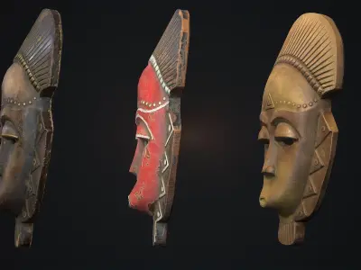African mask 3 Low-poly 3D model