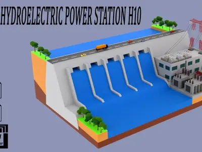  Hydroelectric power station H10 Low-poly 3D model