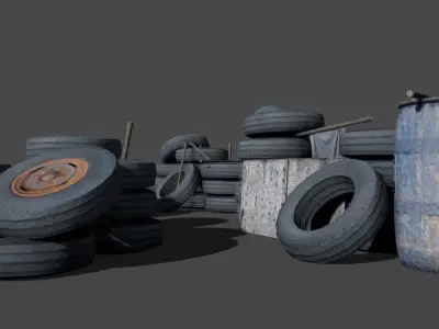 Shanty tire stacks Low-poly 3D model