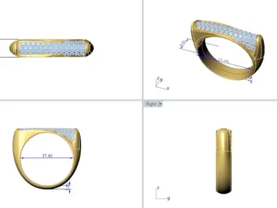 Diamond Flat Top Wedding Band 3D Model STL 3DM 9 sizes 3D print model