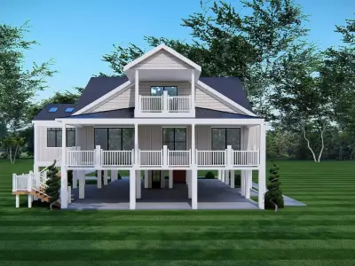 Modern American Elevated Farmhouse 3D Model   Home Design 3D model