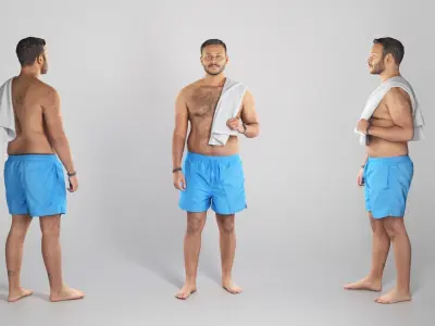 Shirtless man with white towel standing 231 Low-poly 3D model