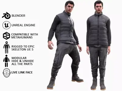 Man - Autumn Outfit 11 - Modular - Rigged Low-poly 3D model