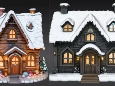 Cozy Winter Village House 3D Model Two Model Pack  3D model