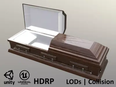 Casket Beech Wood- Unity - HDRP - UE4 Low-poly 3D model