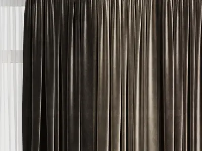 Curtain with rod 001 brown curtain HBH Low-poly 3D model