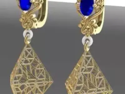 Earring Direct Casting Triangle 3D model Texture 3D 3D print model