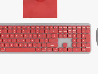 Wireles Computer Set Keyboard Mouse Monitor Red-White Version 3D model