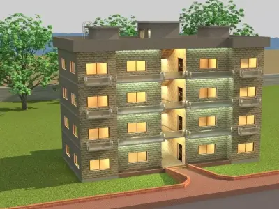 3D APARTMENT BUILDING WITH AUTOCAD DWG 3D model