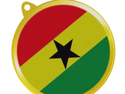 Ghana Flag on luxury Golden Medal Badge 3D model