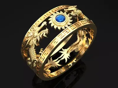 Double Dragon Ring - Mens Ring - N708B - Size 18 dot 5 mm 3D print model