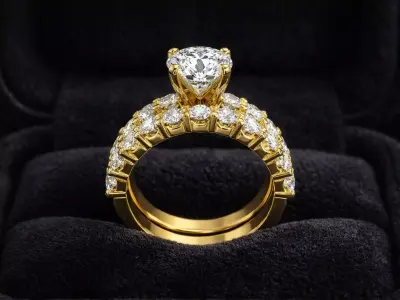 3ct Round Diamond Engagement Ring Wedding Band Set 3D print model