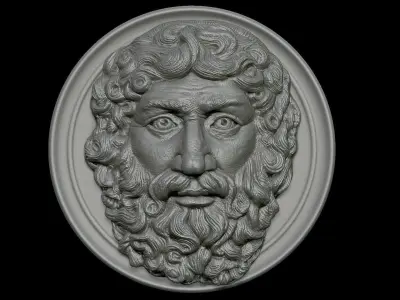 Zeus head ancient Roman army emblem copper plate relief 3D print model