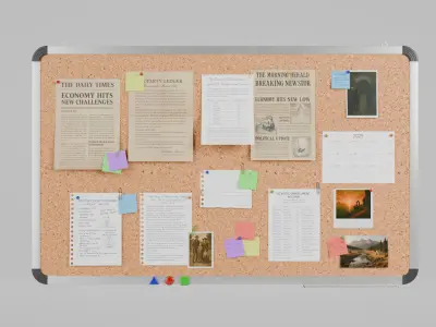 Customizable Metal Wall Cork Board - Pin Notice Board Low-poly 3D model