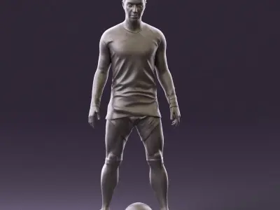 001053 soccerplayer red white uniform and ball 3D Print Ready 3D print model