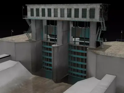 Flood control channel system Low-poly 3D model