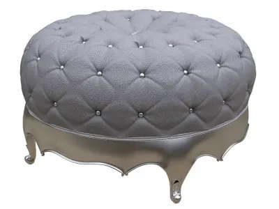 Footstool tufted ottoman with silver legs Low-poly 3D model
