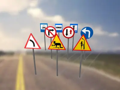 Road signs PBR low-poly game ready Low-poly 3D model
