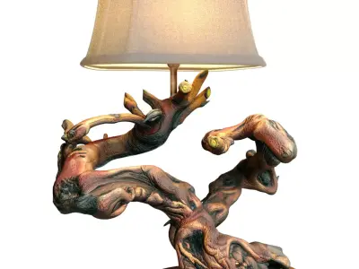 Rustic Nightstand table lamp made of driftwood tree branches 3D model