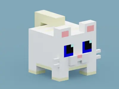 Voxel White Cat Low-poly 3D model