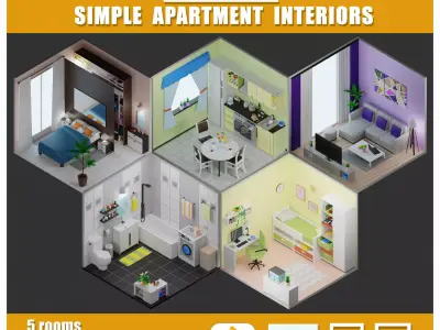 Simple apartment interiors pack 2 Low-poly 3D model