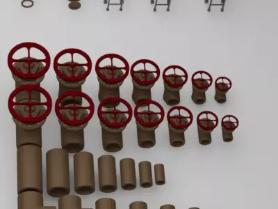 Modular pipe parts for scene 3D model