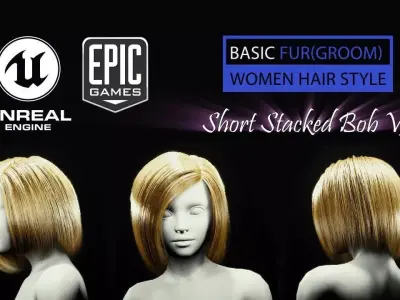 Short Stacked Bob V3 Hairstyle Groom For UE4 Low-poly 3D model