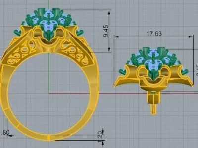 Flower Twisted Ring With Leverback Earring 2437 3D print model