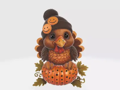Adorable 3D Printed Turkey with Pumpkin 3D print model
