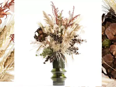 Bouquet of dried flowers vase hydrangea pampas wheat 308 3D model