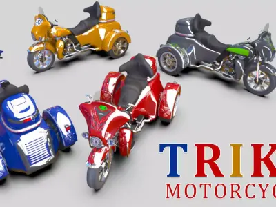 Lowpoly Trike Motorcycle HQ Low-poly 3D model