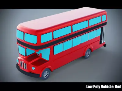 Low Poly Vehicle - Red Bus Low-poly 3D model