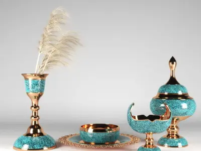 set1127 gold and turquoise plate 3D model