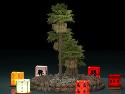 Chinese water lantern with Hawaii palm tree   3D model